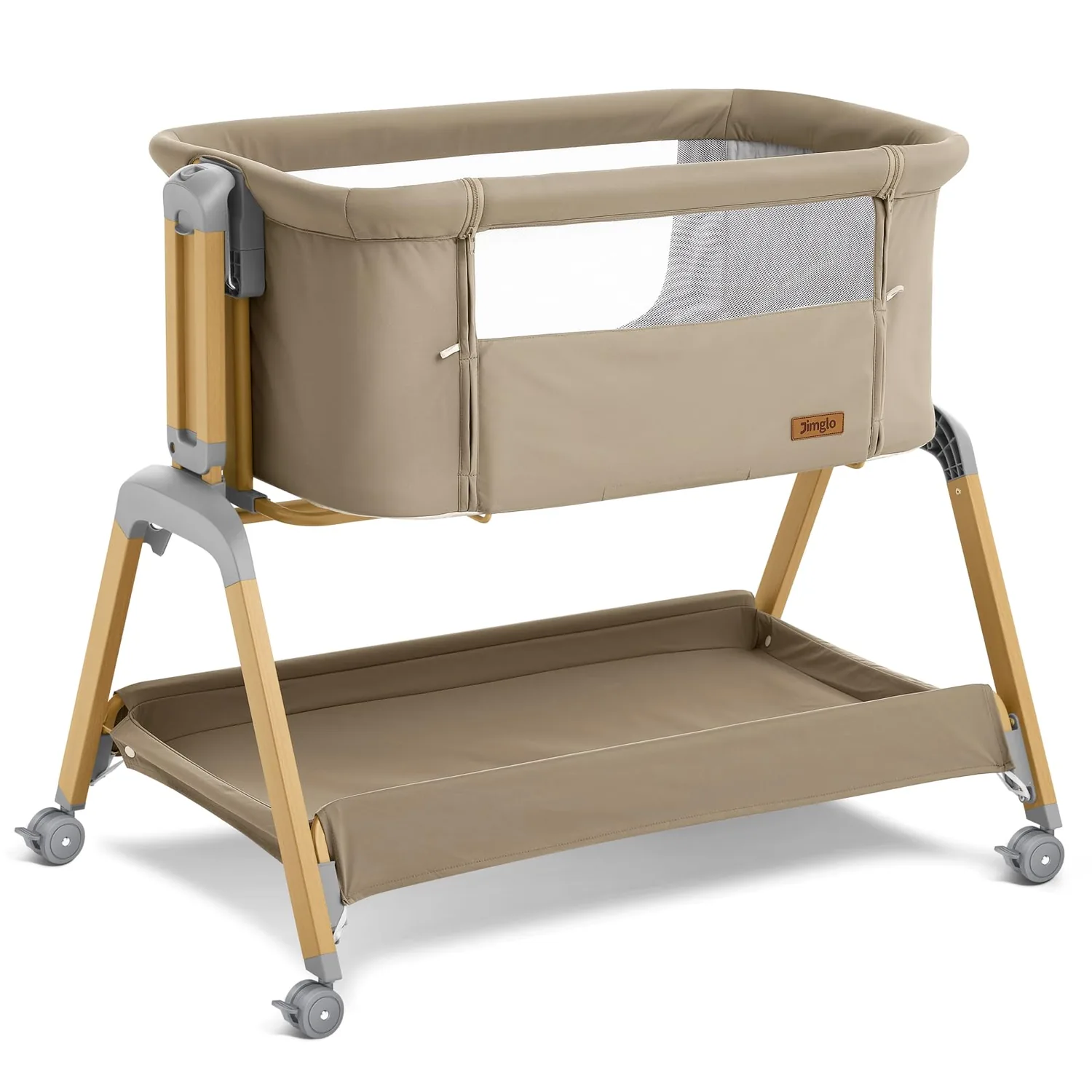 3-in-1 Baby Bassinet, Bedside Sleeper, Rocking Mode, Wheels, Khaki